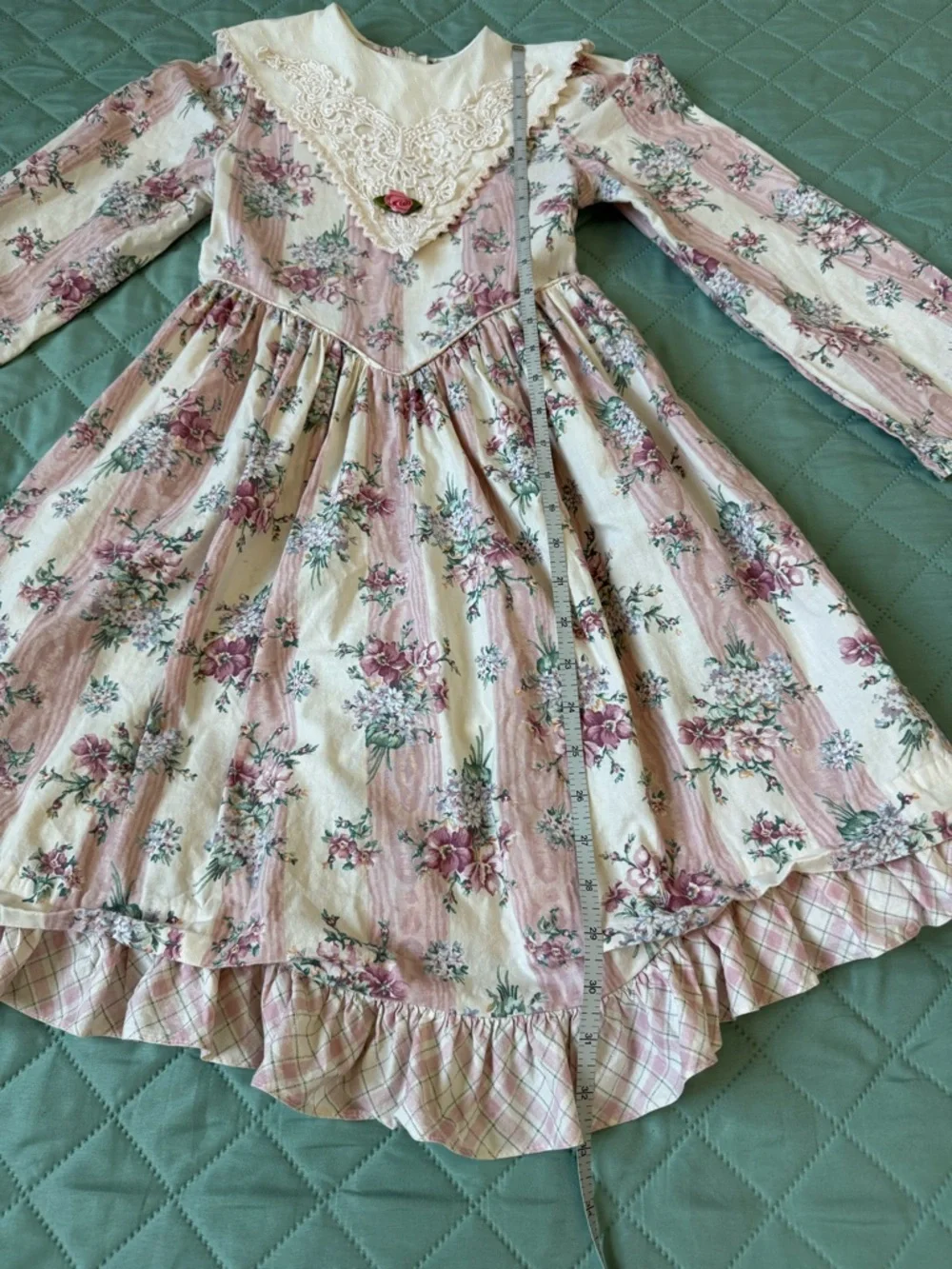 Vintage Bryan Girls Floral Dress Lace Collar Prairie Cottagecore Pink Size 7